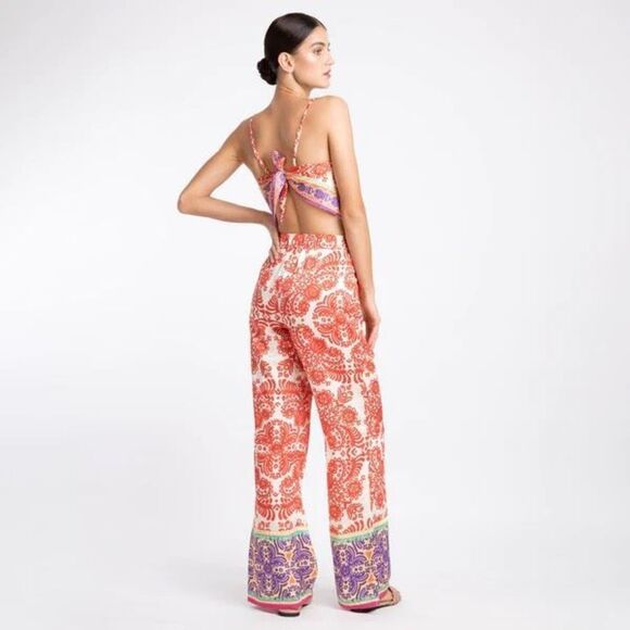 Zara Pants - Zara red printed palazzo wide leg high waisted slip on pants size xl